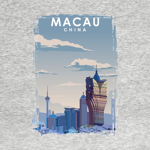 Macau Travel Poster Vintage Minimal Art Print by jornvanhezik